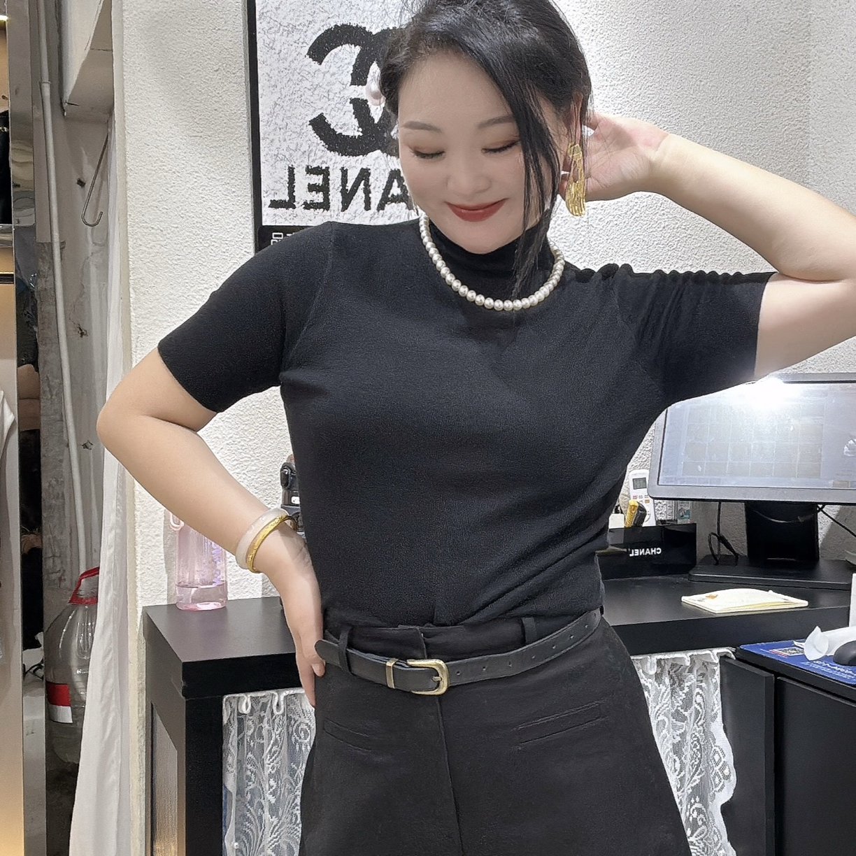 【盼盼精选】中袖宽松羊毛衫常规百搭简约大气毛衣