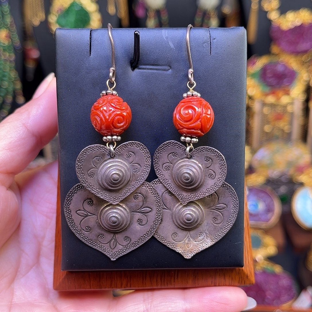 翡翠未镶嵌耳坠翡翠老银耳坠