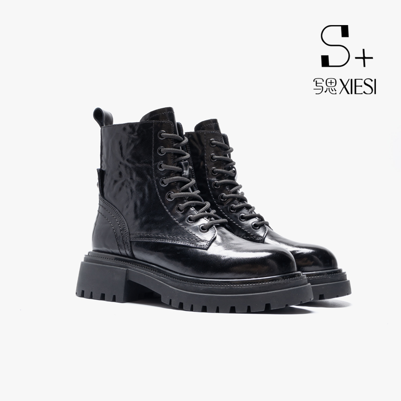 写思【6081】小牛皮英伦风靴子时尚休闲百搭黑色马丁靴潮流厚底圆头