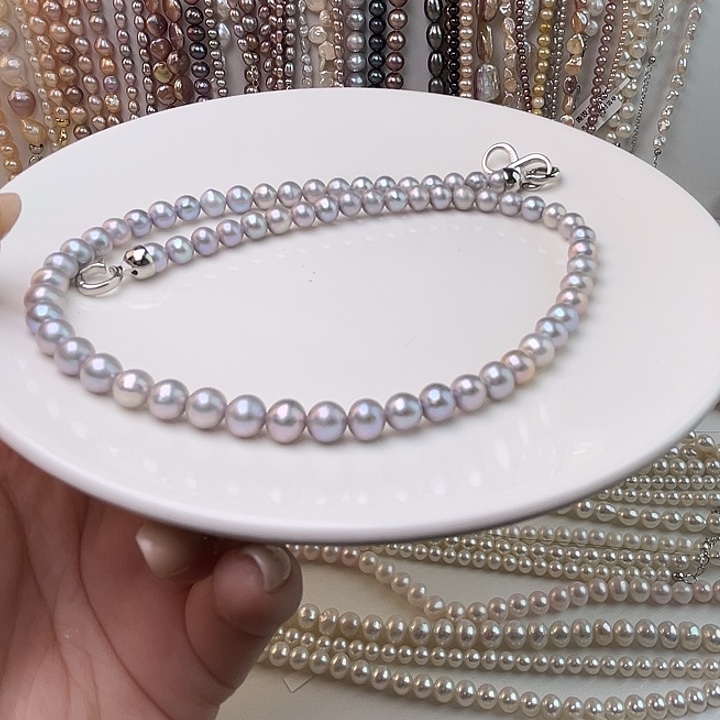 未镶嵌颈饰淡水珍珠高级灰怪色珠