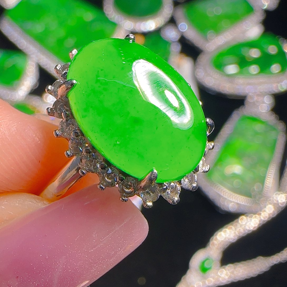 翡翠戒指银S925镶嵌天然