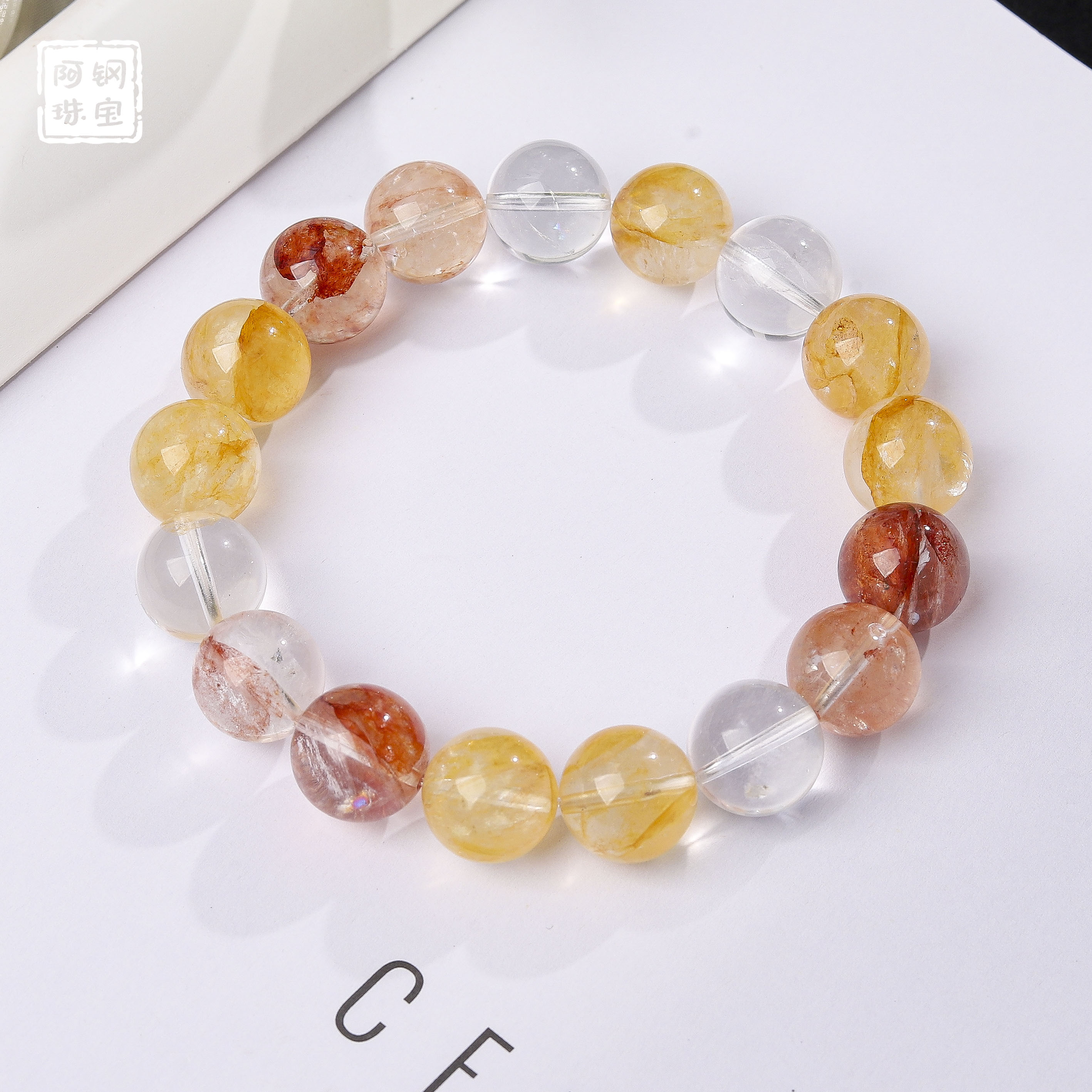 【捡漏】高品彩胶花水晶天然异象水晶手串素圈手链-多样性发一JH155
