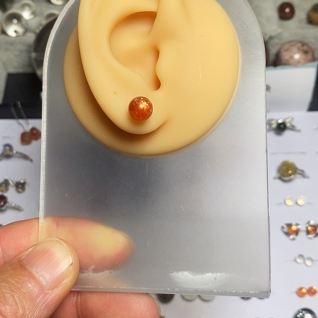 水晶耳钉银S925镶嵌小*金太阳耳钉约7.5mm