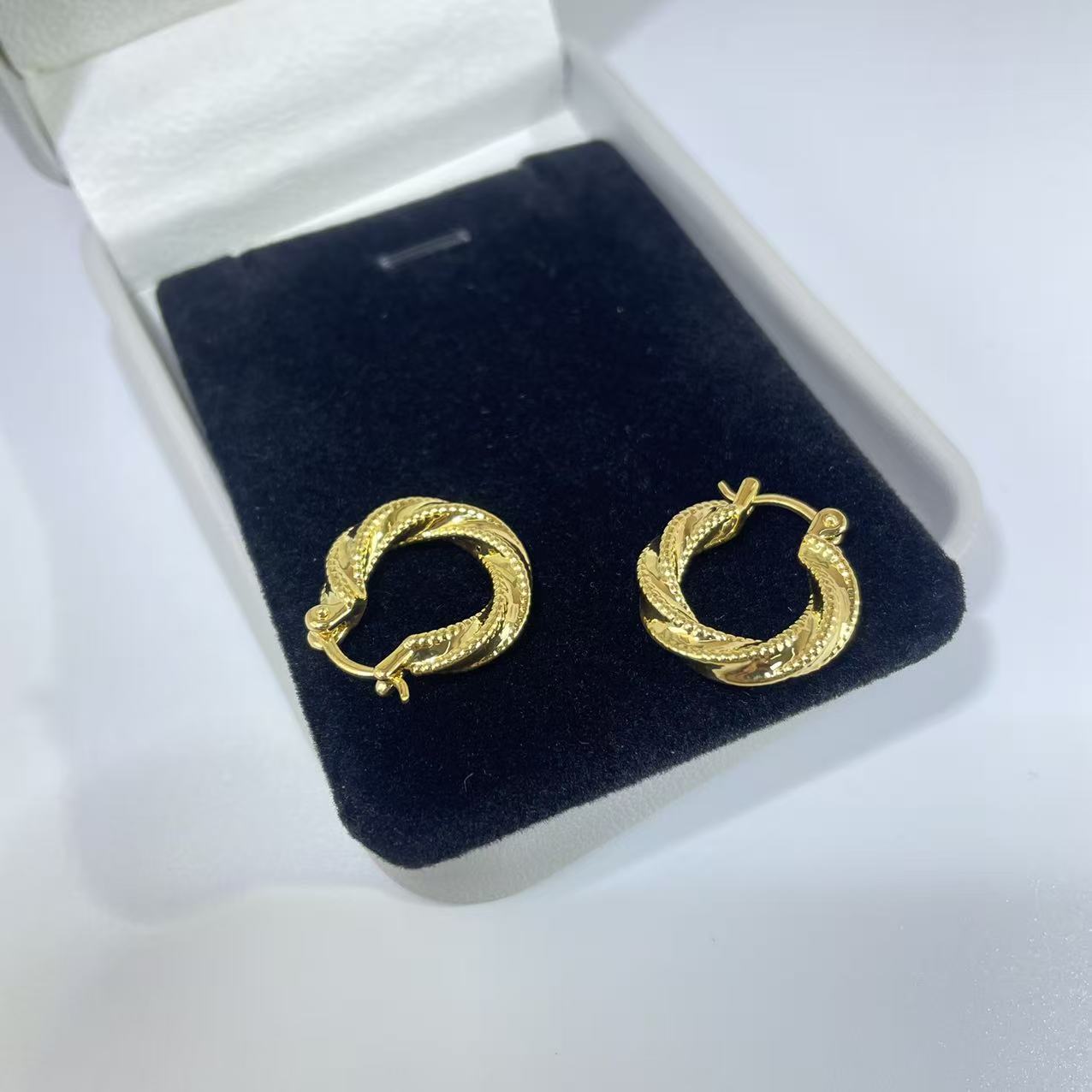 5D黄金足金999扭转麻花耳扣气质百搭 20618