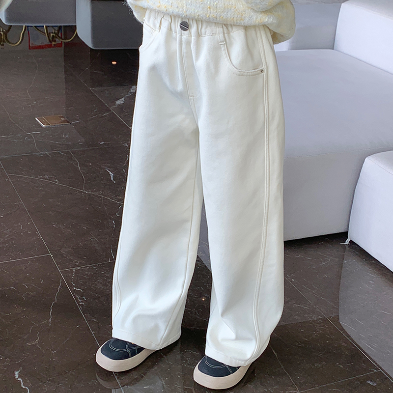 【小白】西西家女童2025冬新款加绒加厚牛仔裤儿童休闲阔腿裤JX506