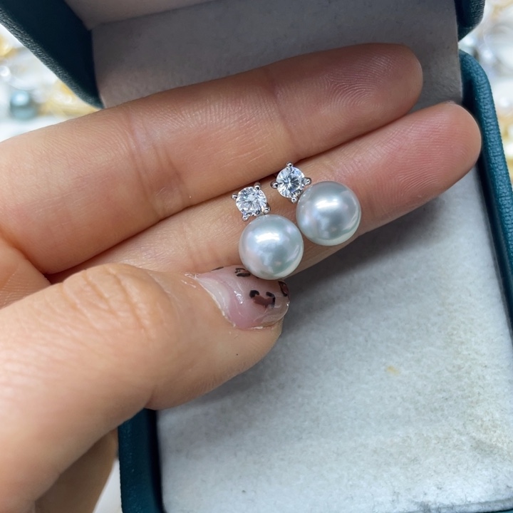 海水珍珠耳饰银S925镶嵌