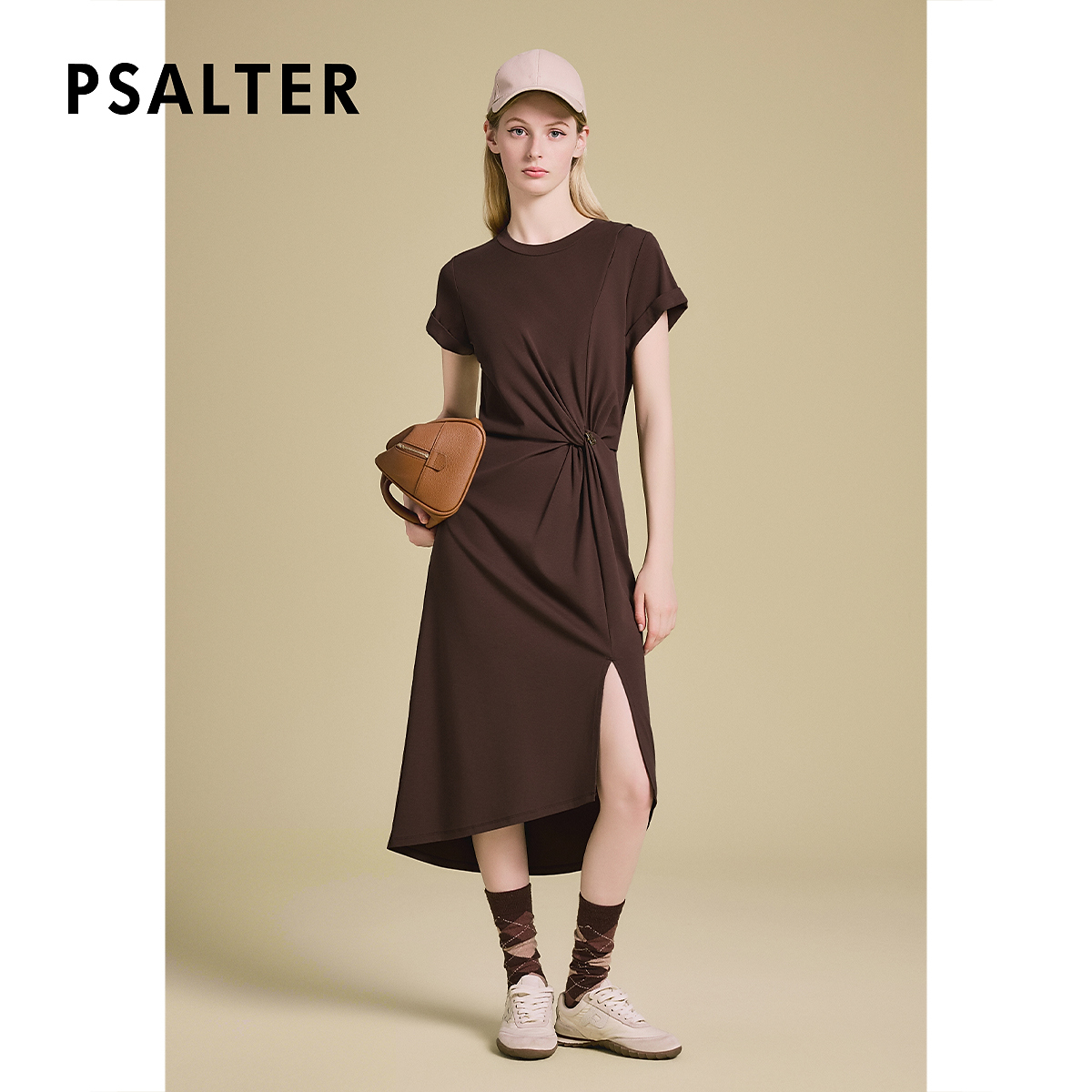 PSALTER诗篇设计感立体捏褶收腰下摆开叉修身连衣裙2025夏季新款