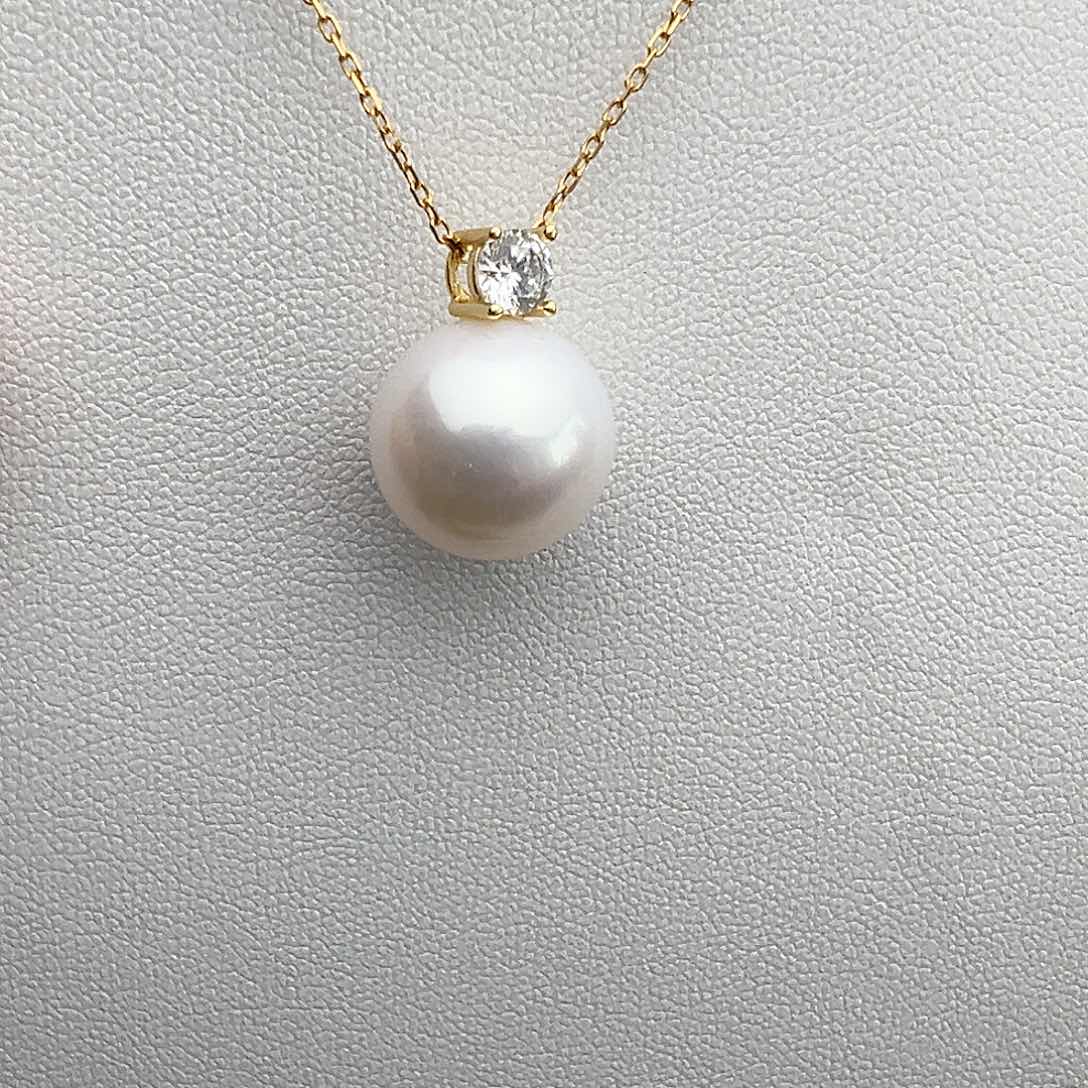 淡水珍珠颈饰18K金镶嵌陆*词13.5白透粉