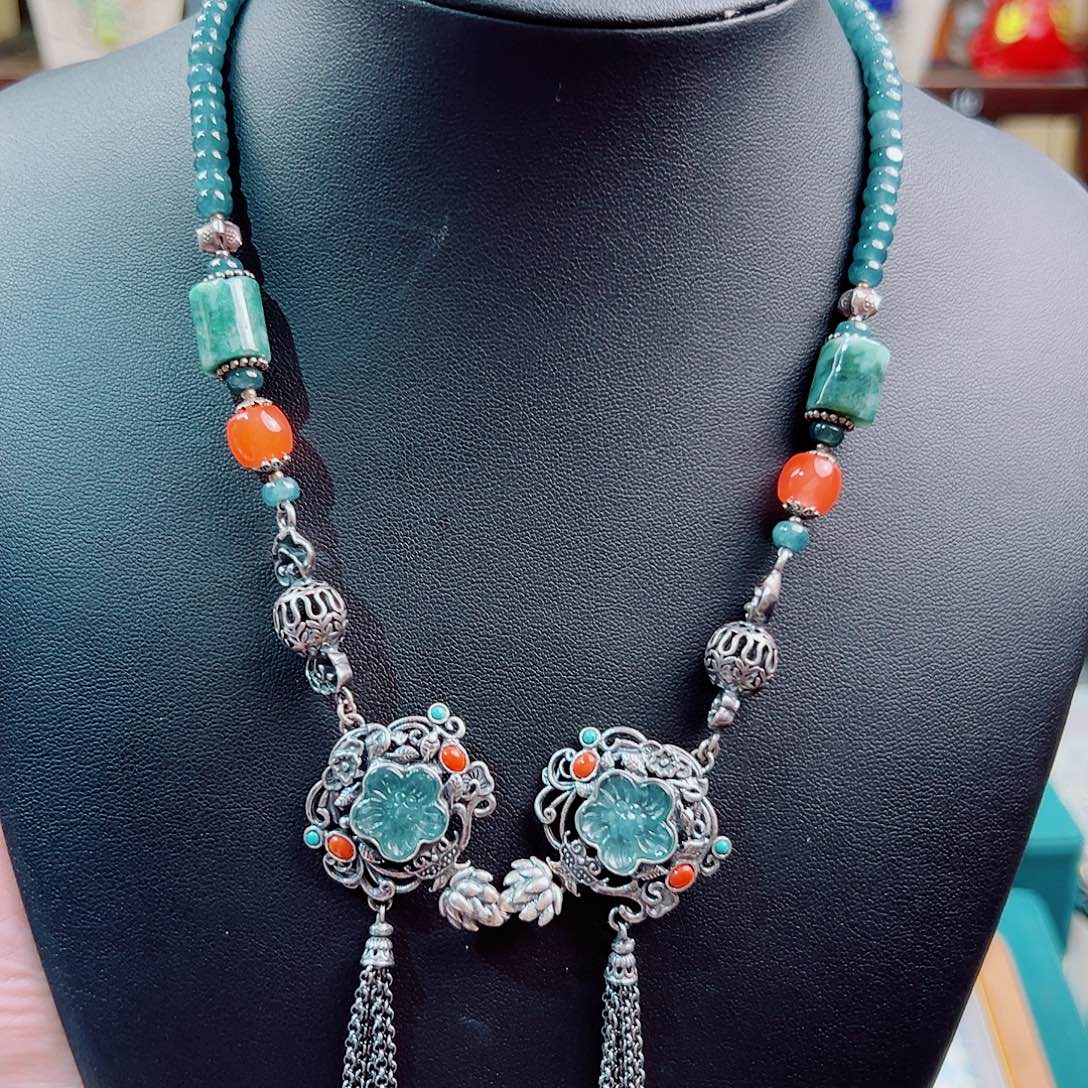 翡翠银S925镶嵌项链锦象原创设计款式项链