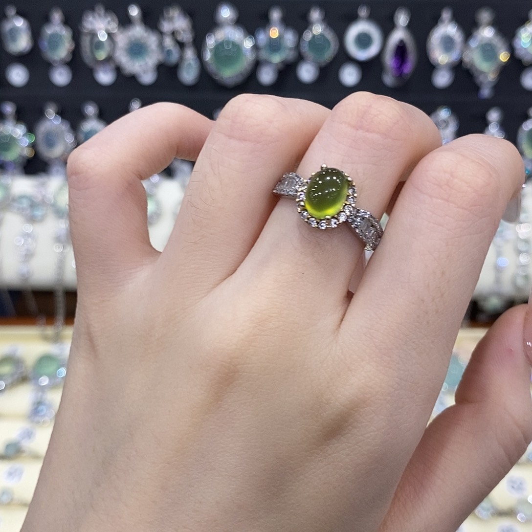 蛇纹石玉银S925镶嵌戒指