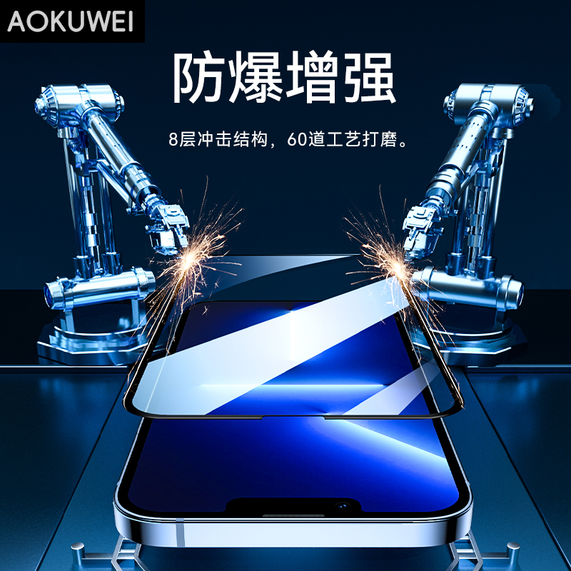 适用17promax苹果16pro超清钢化膜15pro防窥9D高清手机膜14防爆13