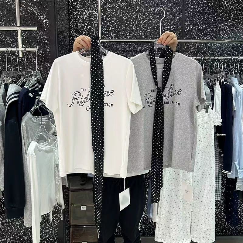 韩系字母短袖波点丝巾款