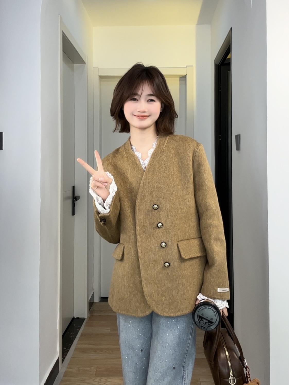 【米米专属】秋冬新款法式短慵懒韩版款百搭网红慵懒毛呢外套女