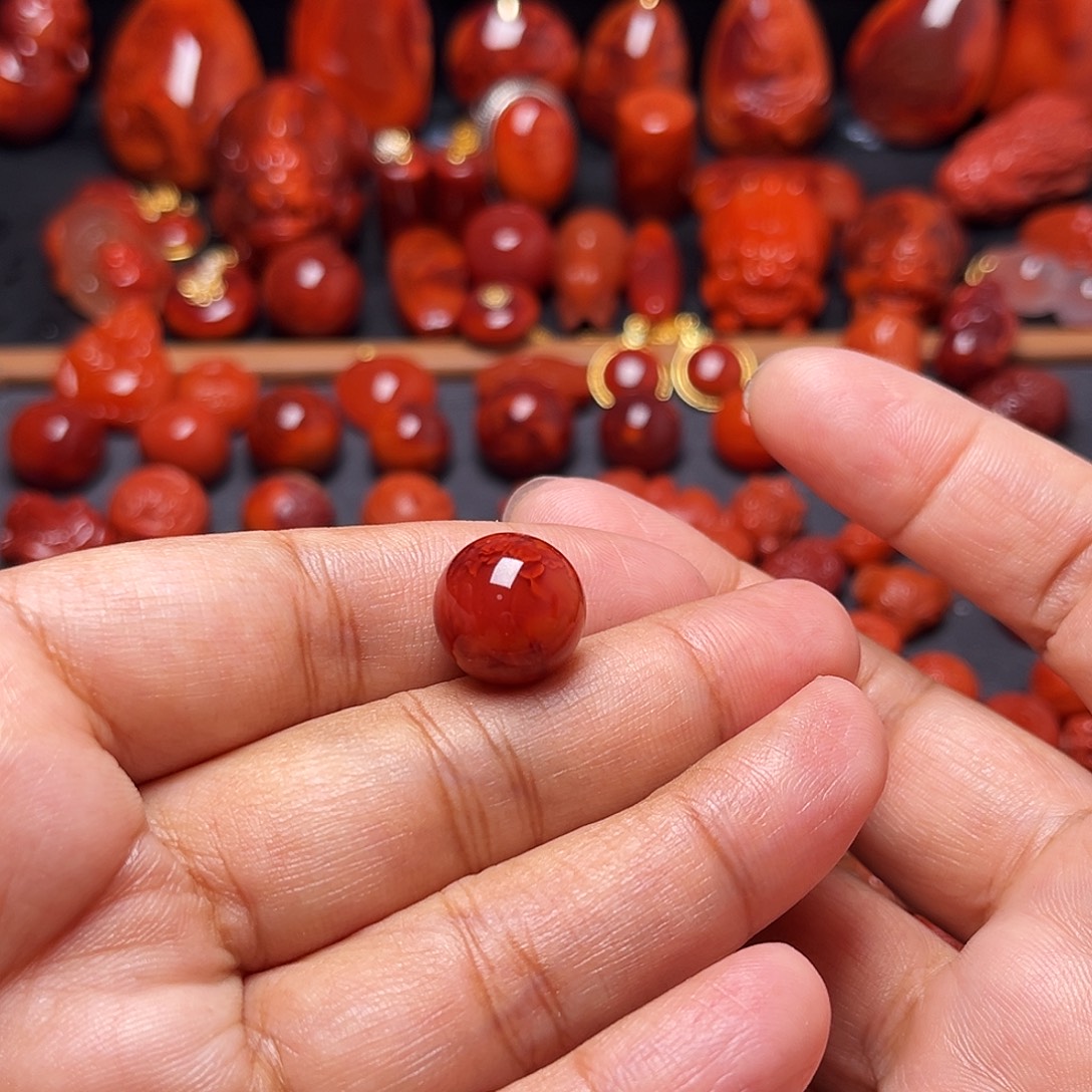 南红玛瑙未镶嵌配饰妖花火焰纹圆珠13.4mm