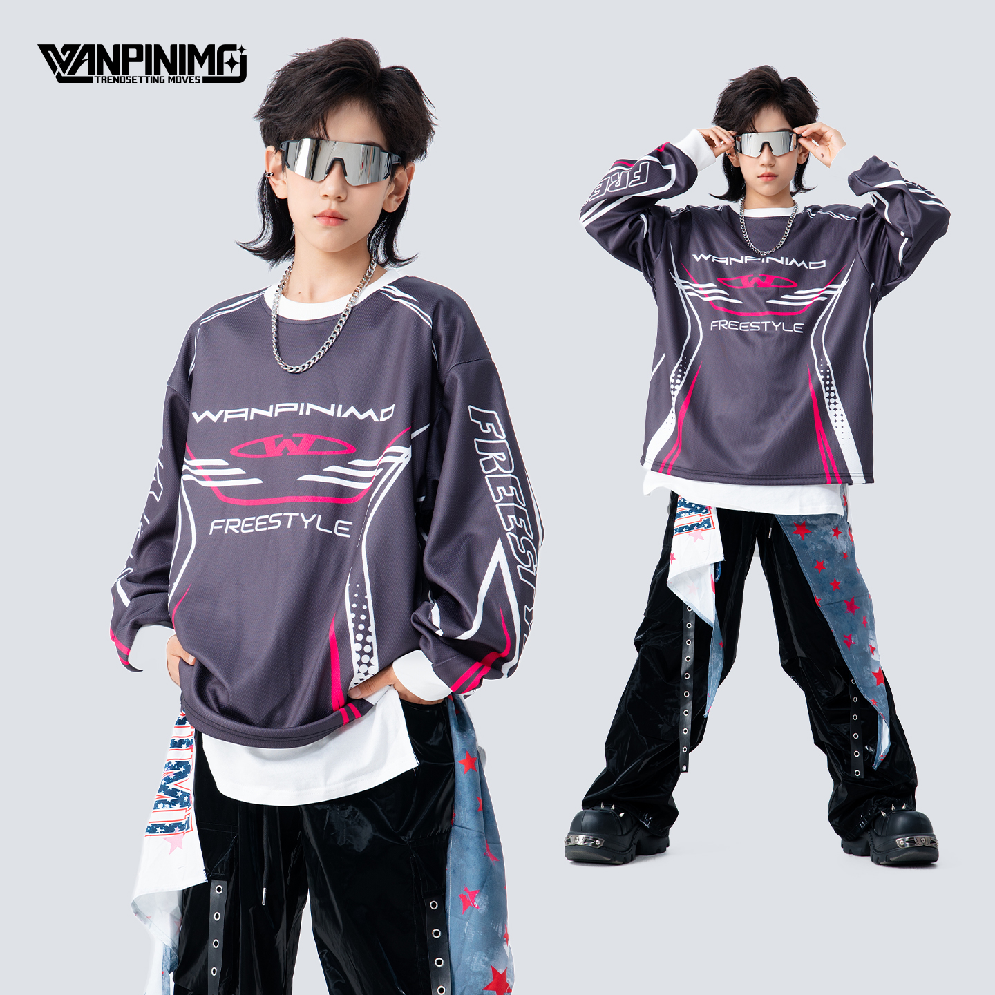 顽皮尼莫童装嘻哈街舞潮服男童宽松男童少儿hiphop演出服 Z2637