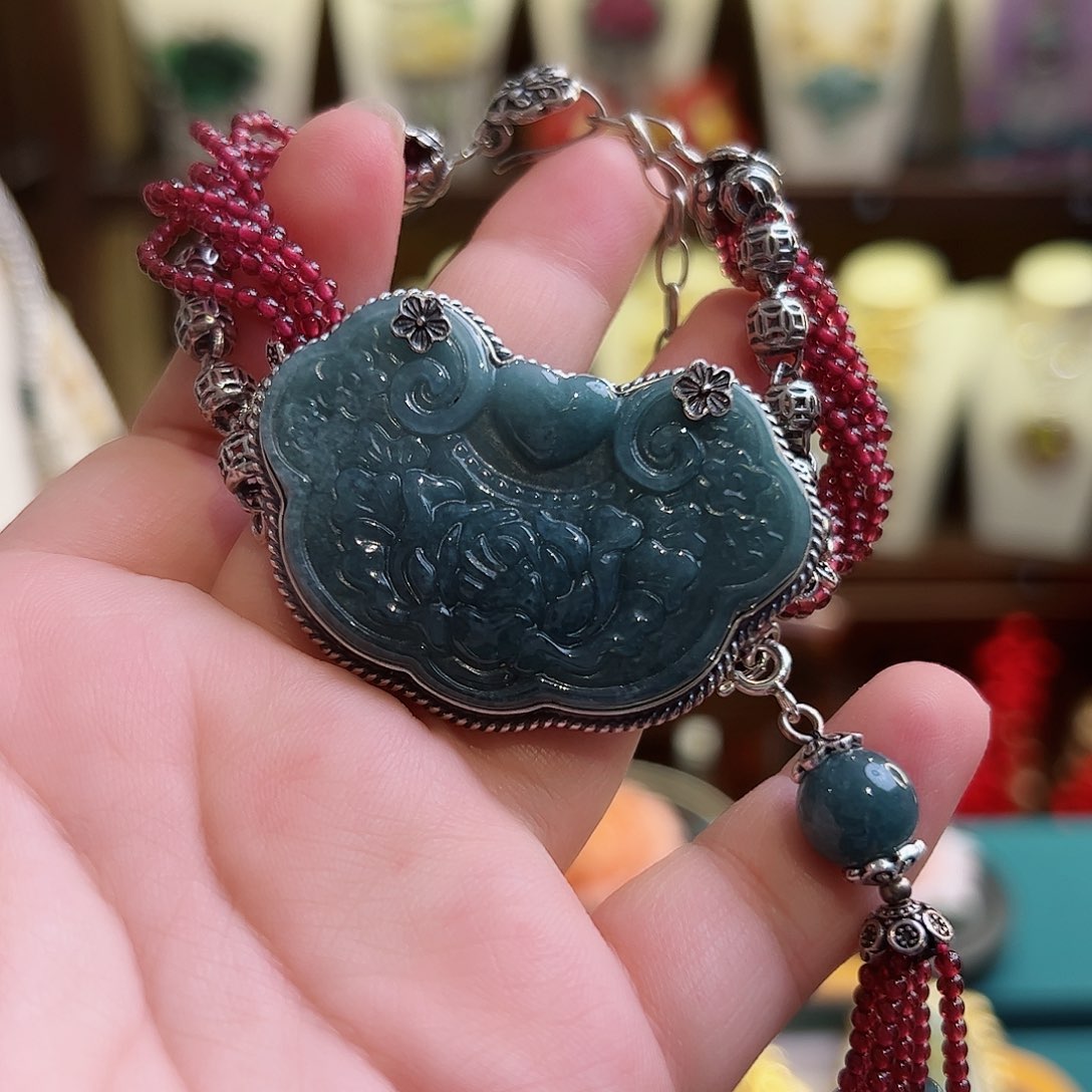 翡翠手链银S925镶嵌古风