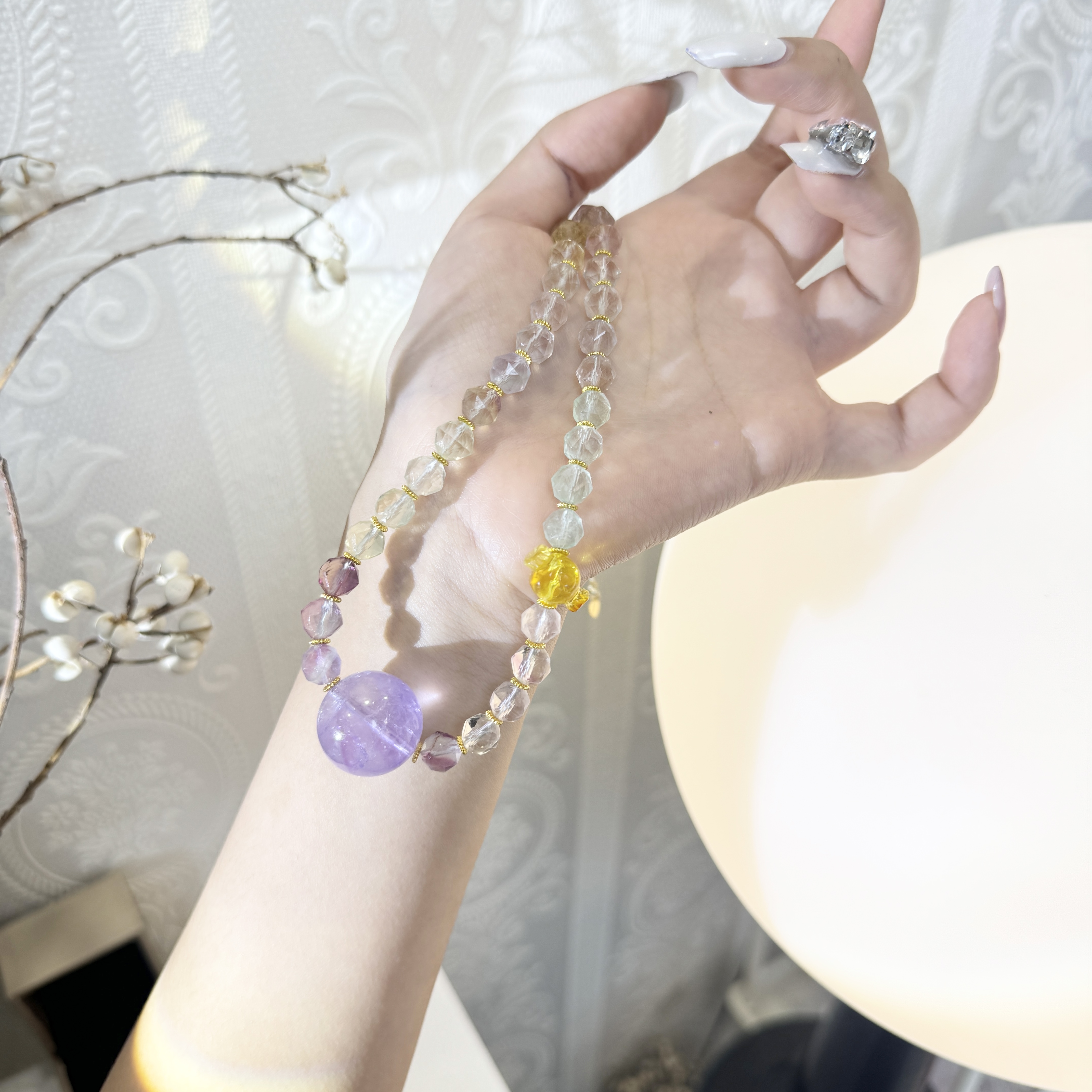 YYZ507*紫晶流光*E渐变色萤石项链 H3-3/H3-4