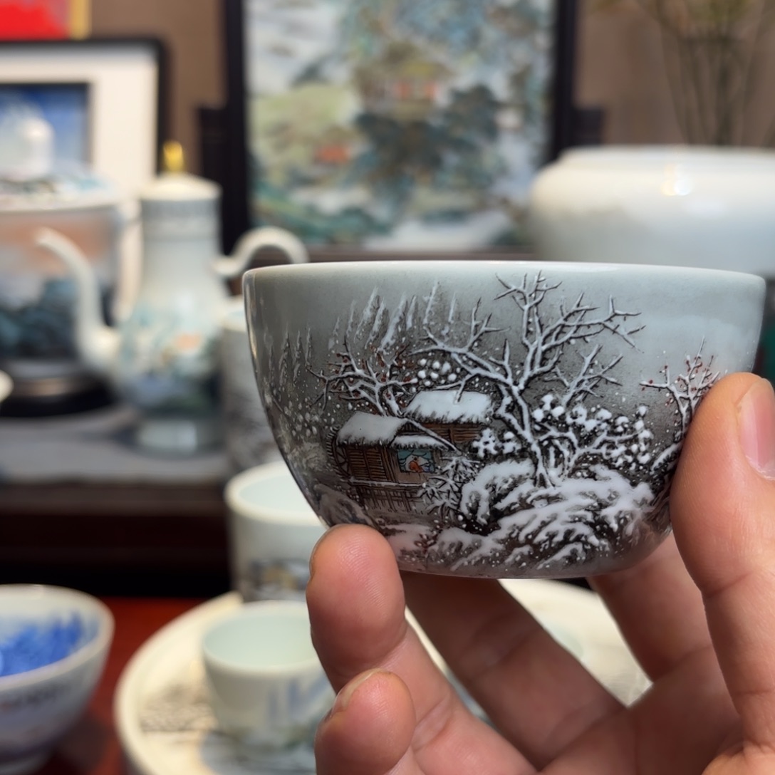 缝在雪景手工手绘