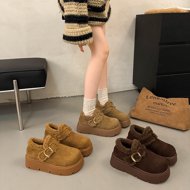 【运费险】【现货】牛皮加绒勃肯冬季纯色秋冬休闲鞋棉鞋厚底保暖2025