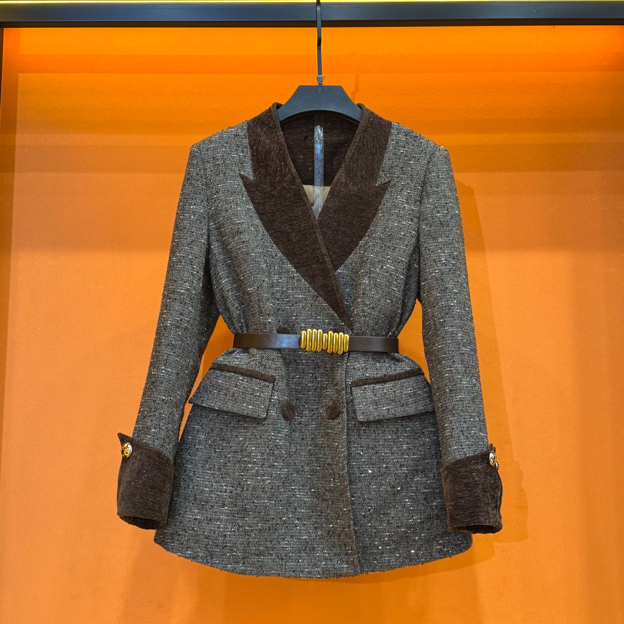 【J】秋冬气质轻奢小香风格子冬季女士收腰中长款 S253-6136