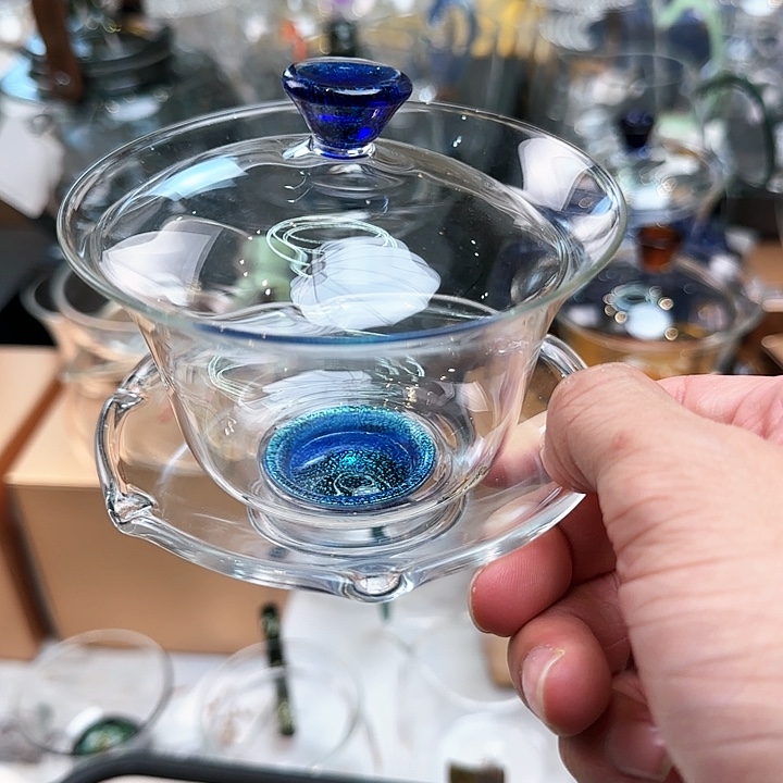 禾器宝蓝金盖碗，，，