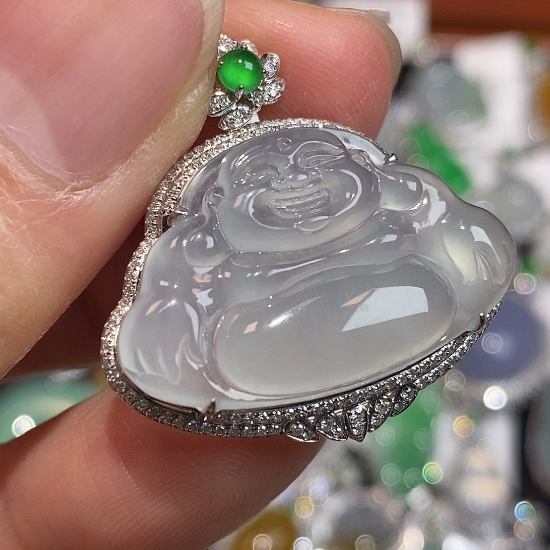 翡翠颈饰18K金镶嵌佛公