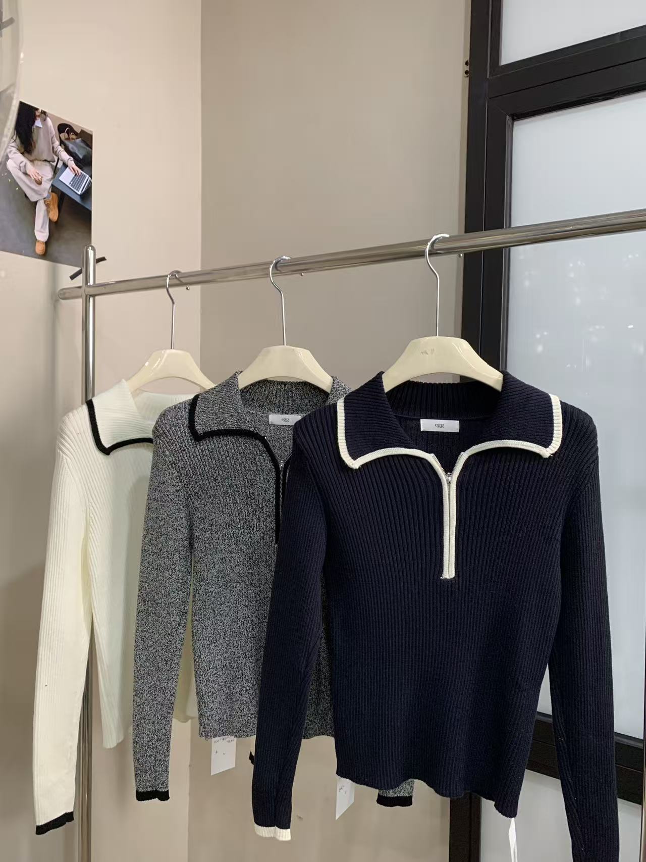 『雨美 Show』8555休闲百搭翻领半拉链毛衣