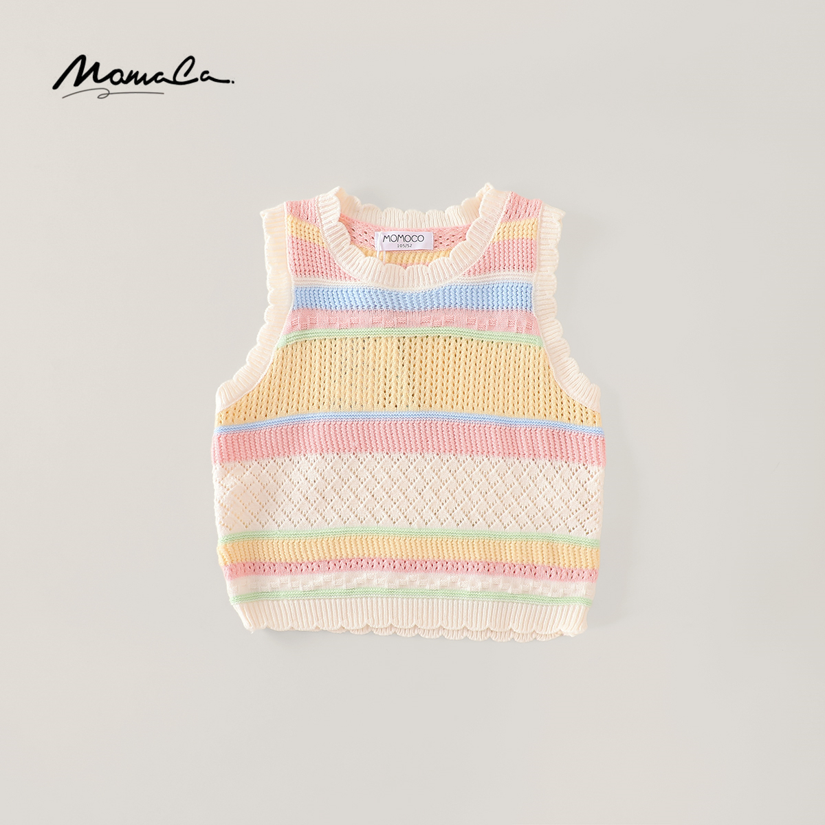 MOMOCO秋季女童时尚洋气甜美彩色条纹毛织马甲77780238007