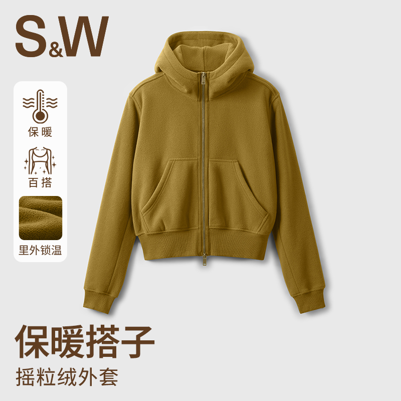 SW速惟女款保暖冬季外套复合面料连帽夹克纯运动休闲摇粒绒 1315