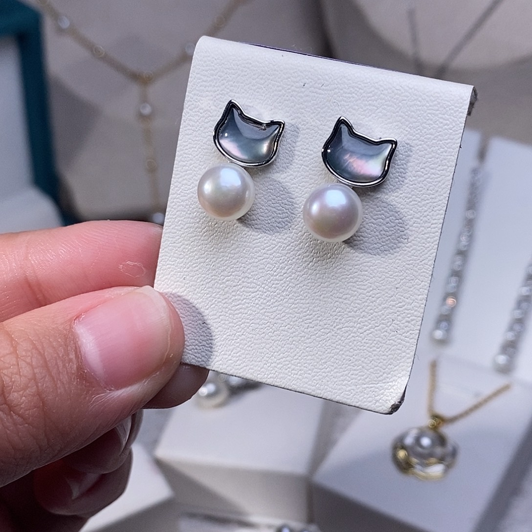 银S925镶嵌耳饰淡水珍珠