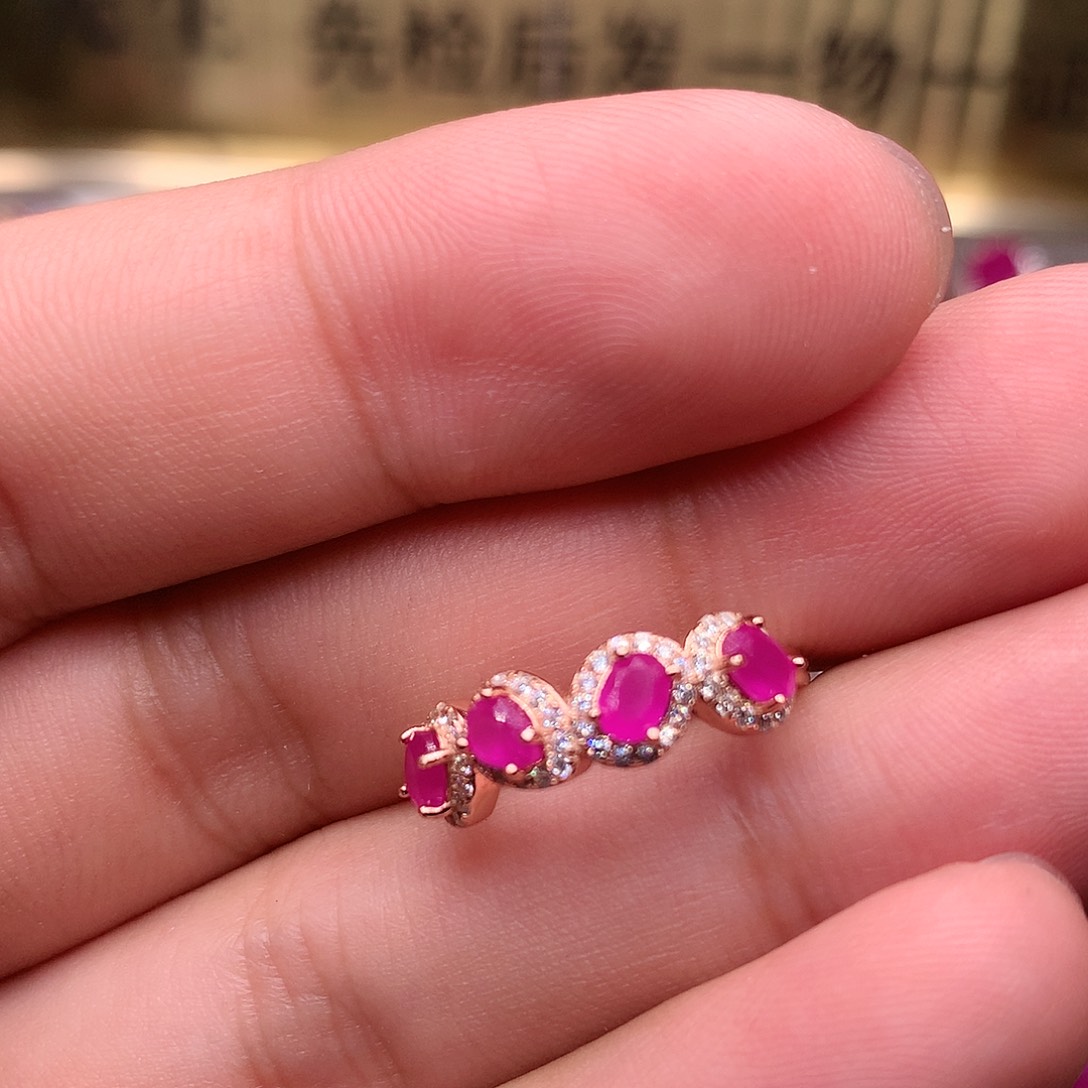 红宝石戒指银S925镶嵌
