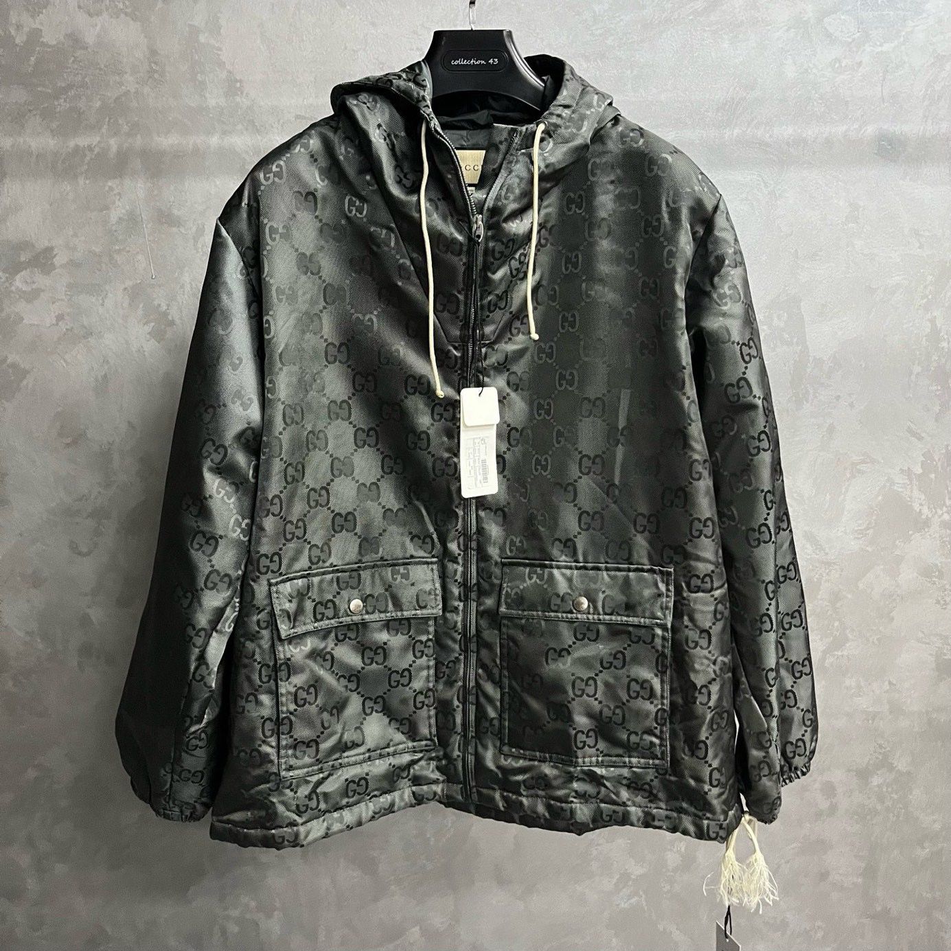 未使用 GUCCI/古驰 黑色休闲舒适Logo提花布运动夹克外套/48