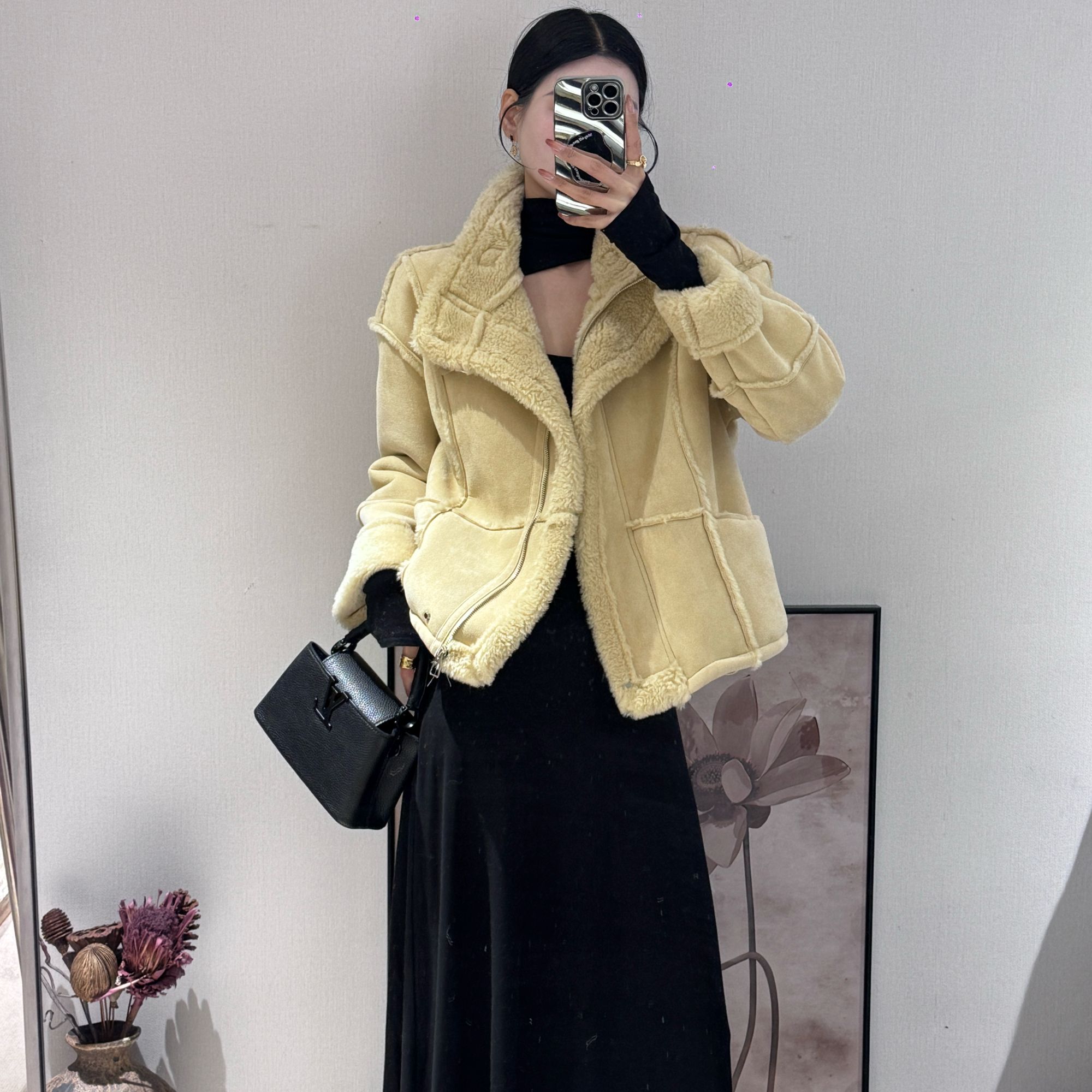 MY立领保暖女全羊毛皮毛一体短外套皮毛一体加绒短外套