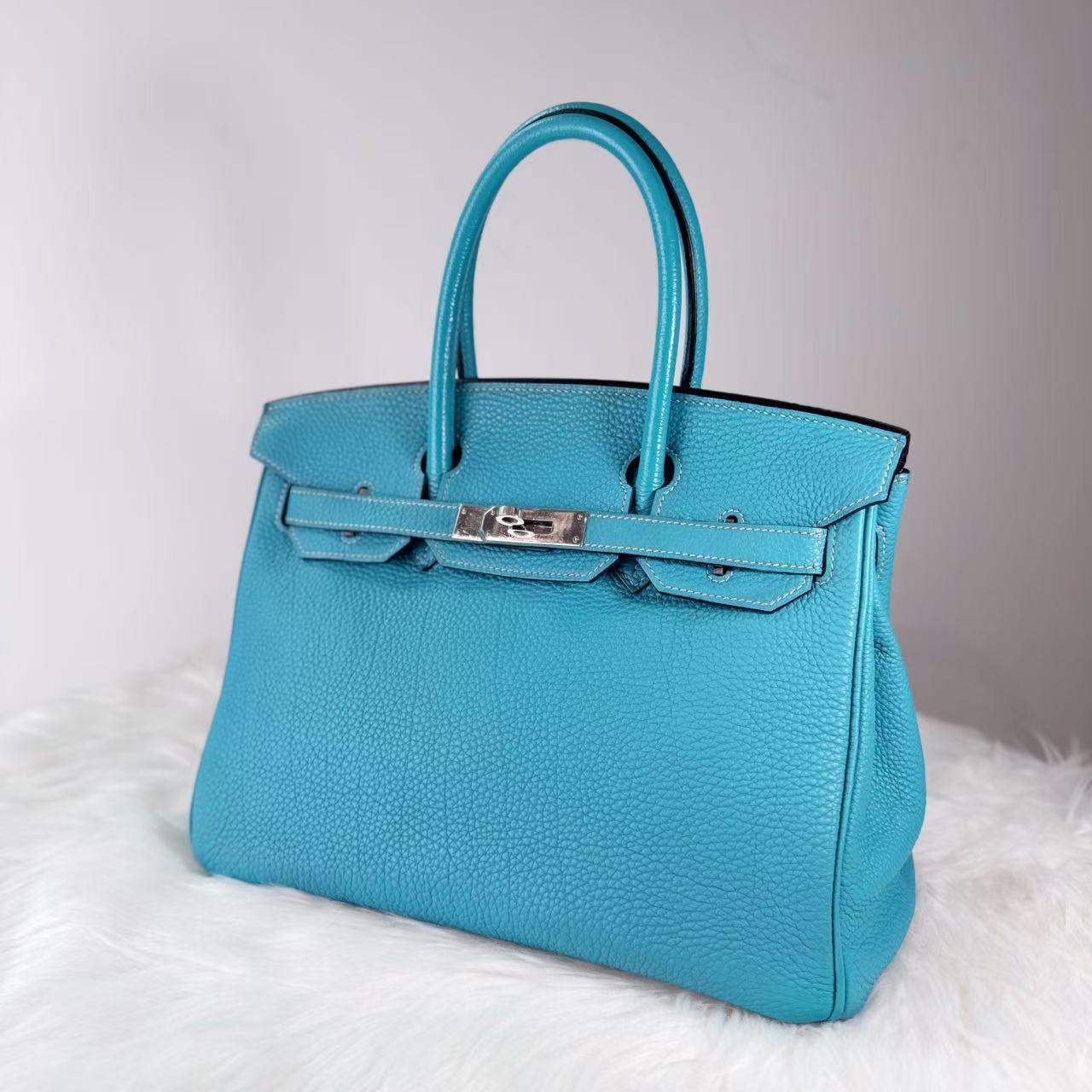95新 Hermes/爱马仕 铂金包 牛仔蓝 Birkin 30 Togo皮 2004年