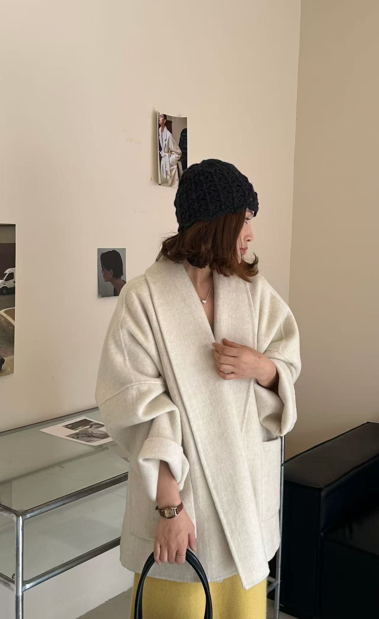 （200-300）原创休闲羊毛大衣长款韩版大衣气质时尚宽松毛呢秋冬