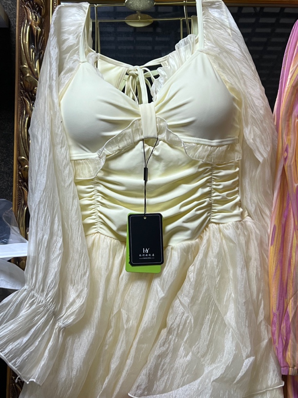 大码女温泉长袖连体裙式泳衣新款