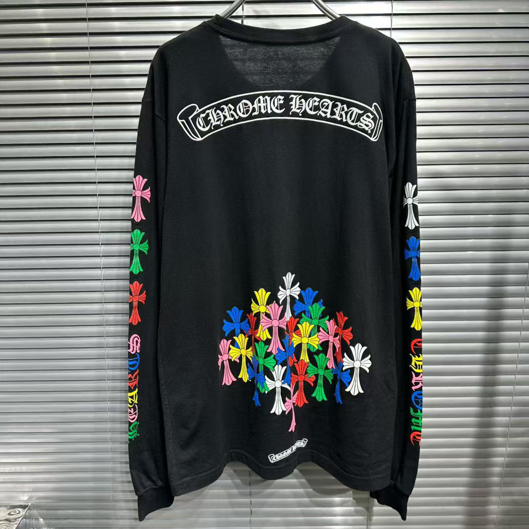 未使用 Chrome Hearts/克罗心 彩虹幻影十字黑色长袖卫衣 L码