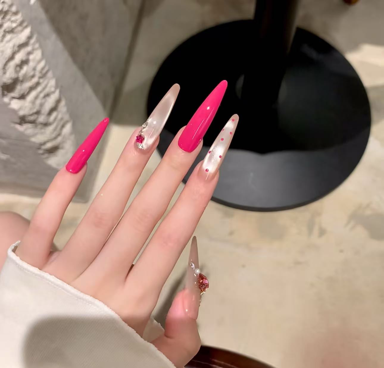 【玫瑰之愿】纯手工玫红色显白高级猫眼鸽子蛋美甲裸色春夏穿戴甲