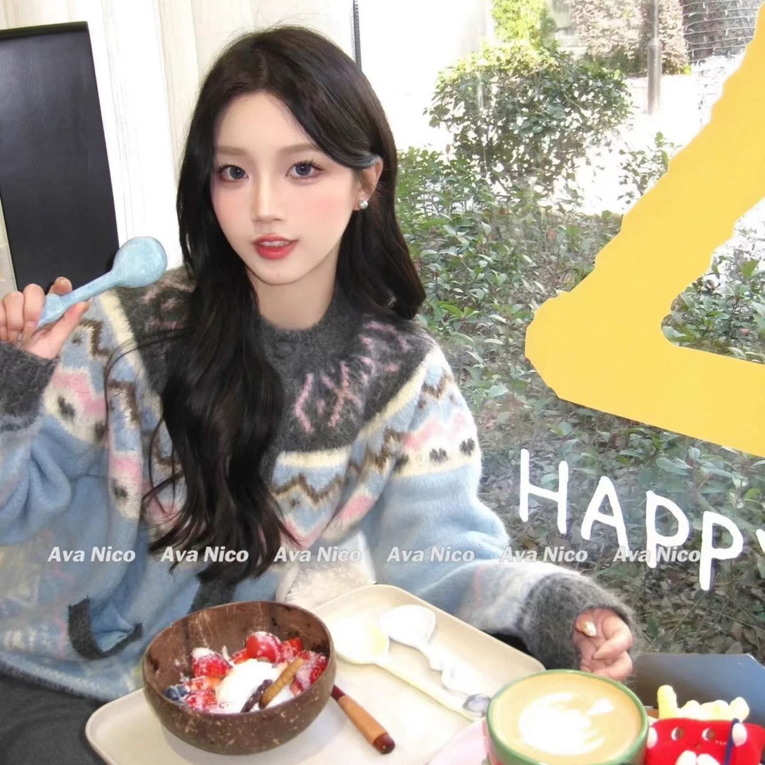 (1-100)显瘦毛衣针织开衫流行加厚款遮屁甜美宽松中长慵懒毛衣冬