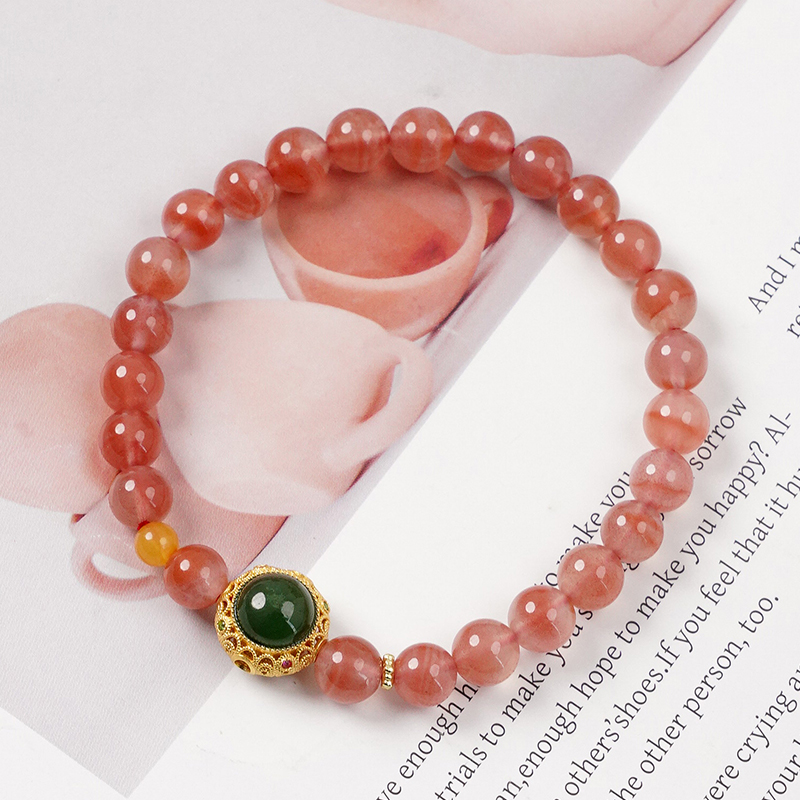 原创设计精致南红和田玉碧玉隔珠手链-8953