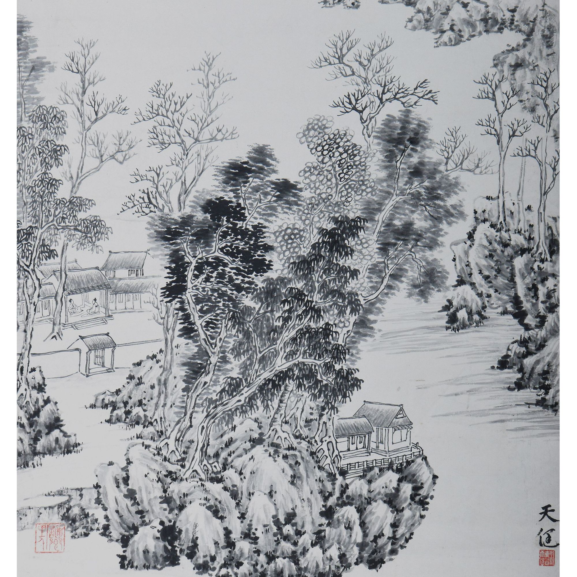 LOT.003贺天建【山水】纸本立轴B0502-142集古斋旧藏预展