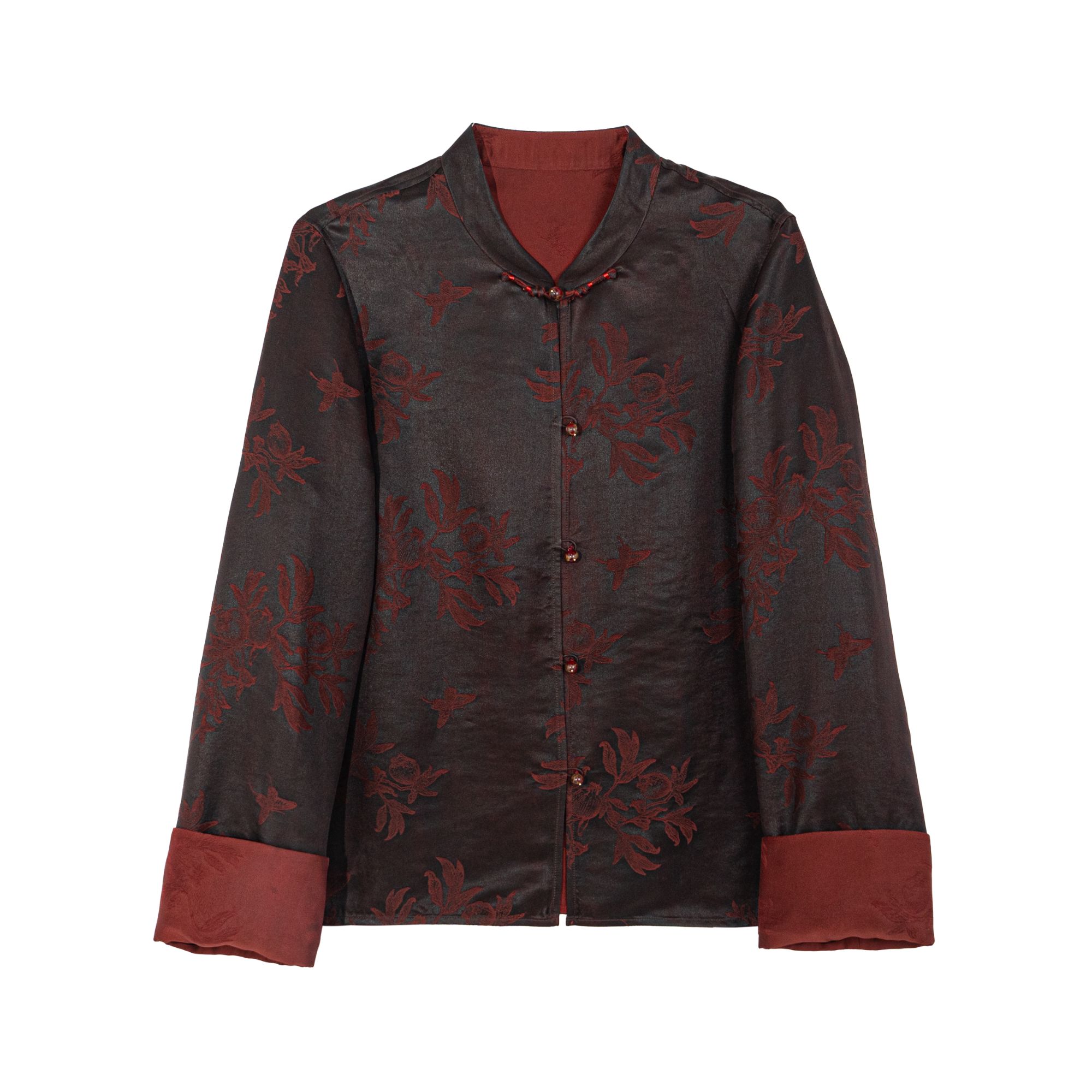 【红篱】新中式桑蚕丝中国风立领复古气质双面穿上衣女装G518137