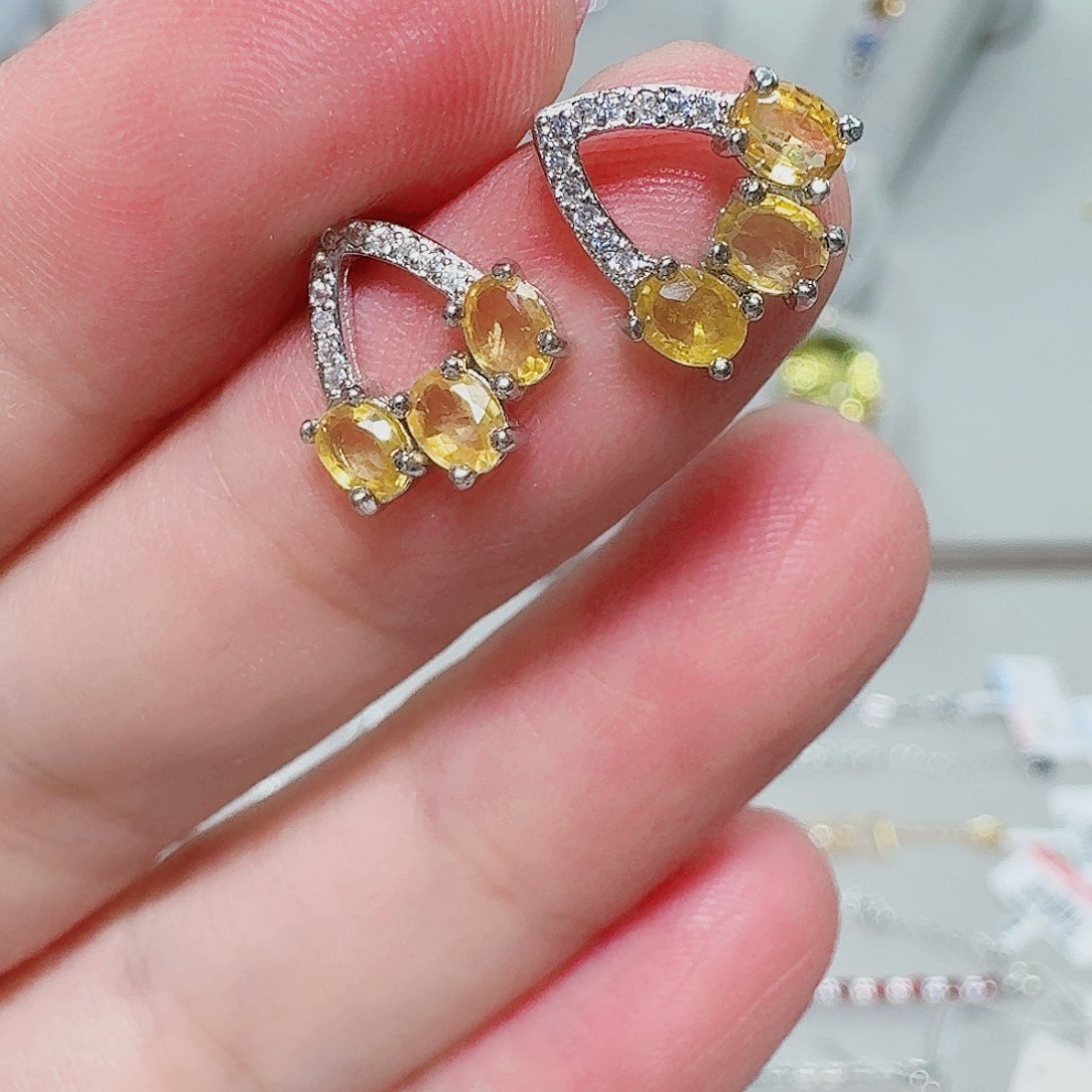 蓝宝石耳饰银S925镶嵌