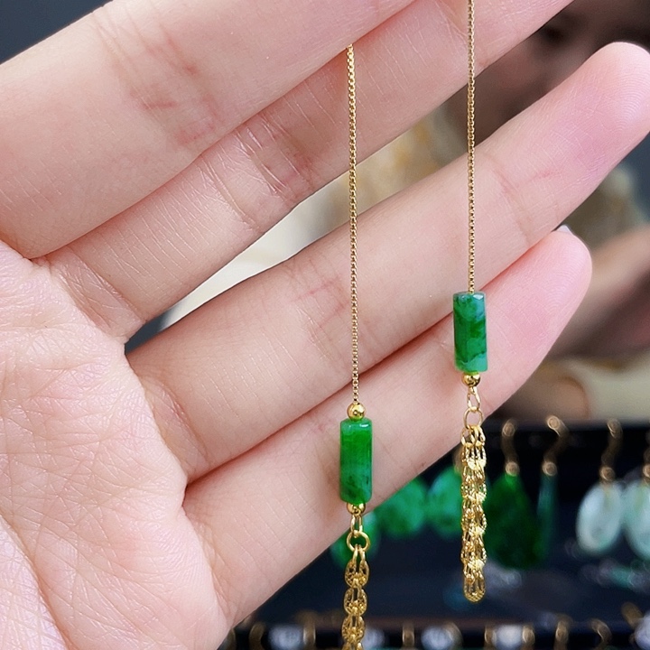 翡翠耳饰银S925镶嵌饰品