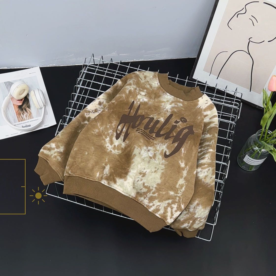 23030高端专享冬季加绒扎染卫衣卡其色