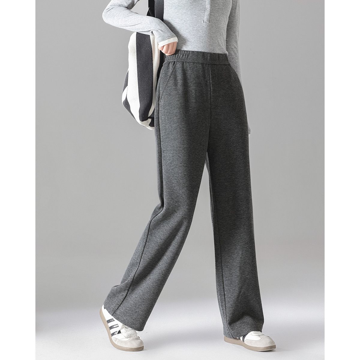 【赛兔】含羊毛休闲裤女高腰窄版直筒针织阔腿裤565255005【专属】