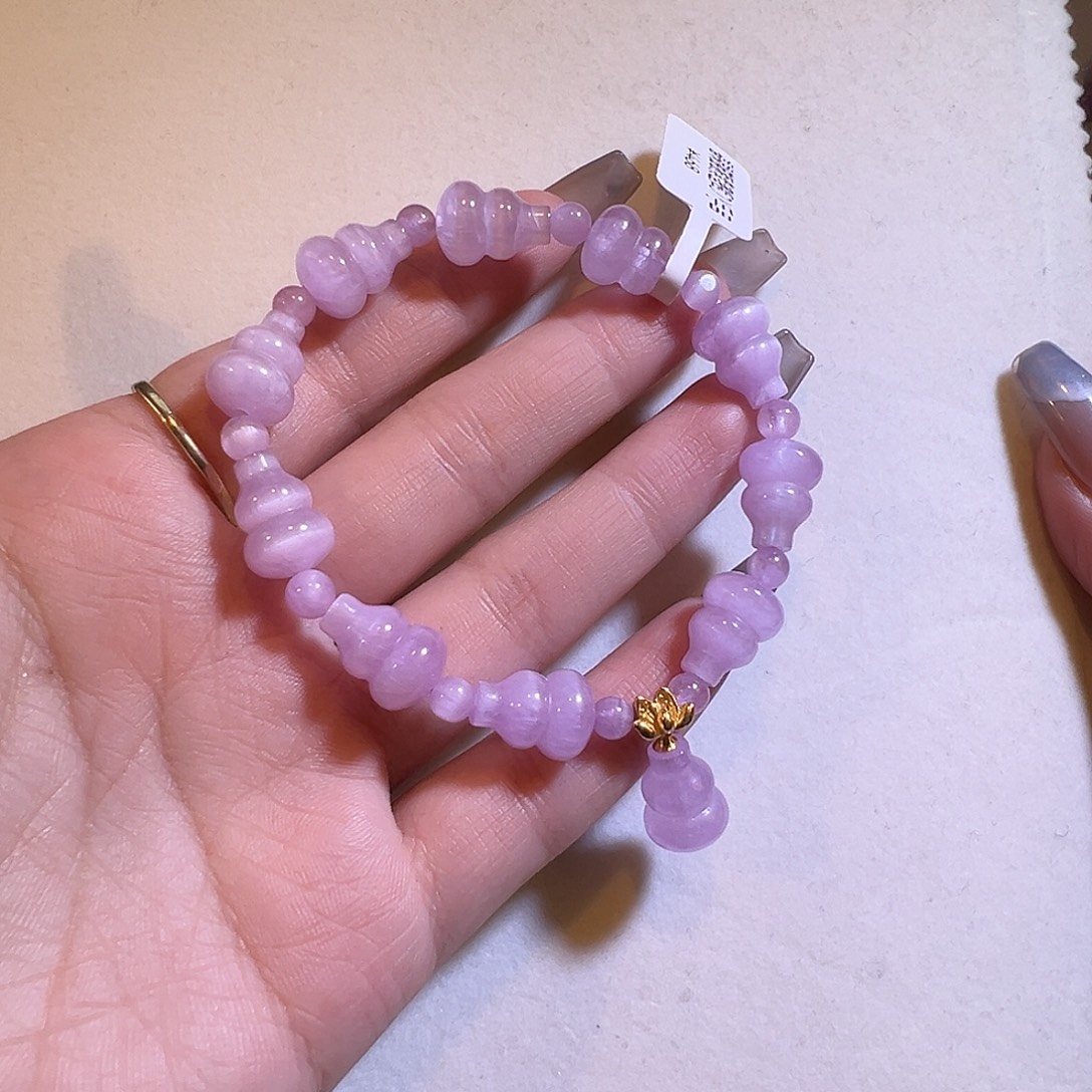 锂辉石银S925镶嵌手串葫芦福禄紫锂辉DIY手串