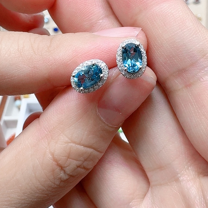 托帕石耳饰银S925镶嵌