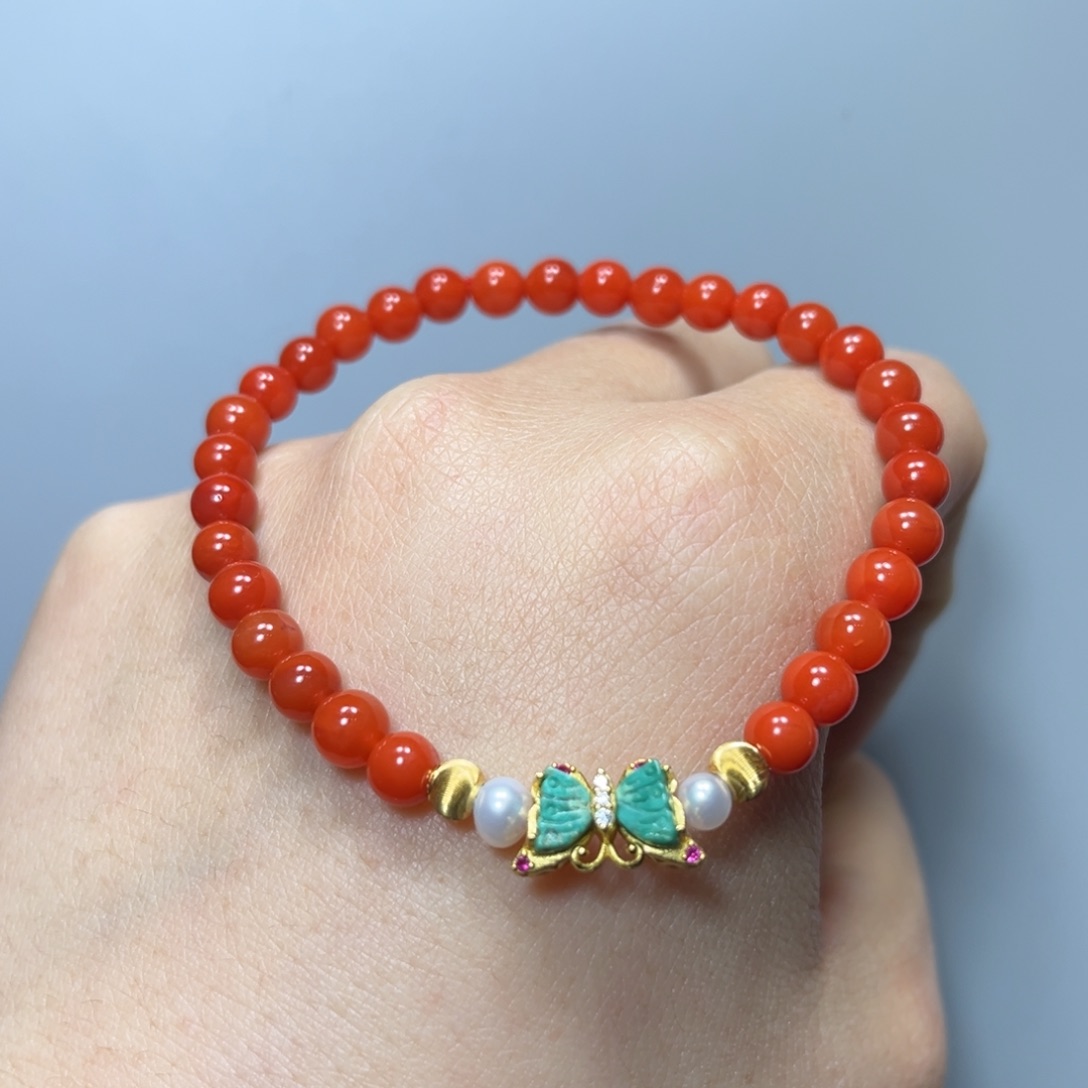 南红玛瑙DIY 手串银S925镀金镶嵌