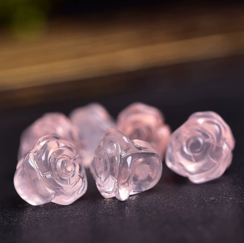 天然粉水晶玫瑰花diy手链吊坠滴流提溜手工配件饰品